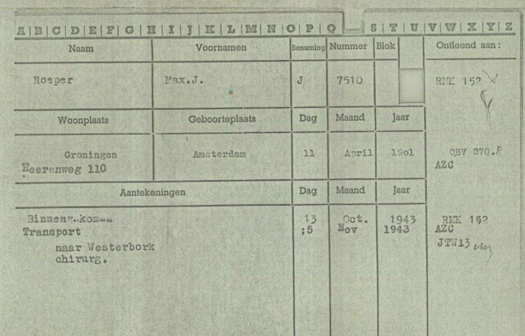 Transportbewijs Vught-Westerbork